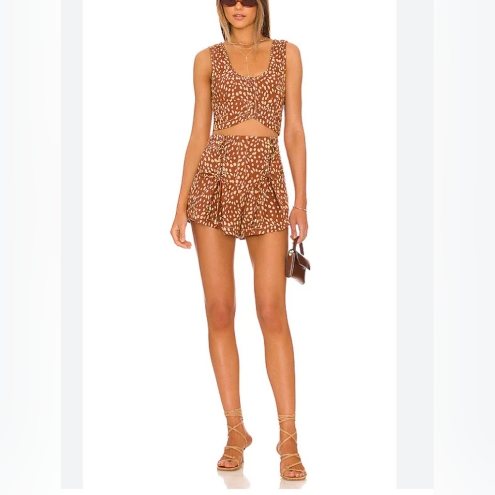 New Free People Bennett Top And Shorts Set In Fawn Combo Size 10